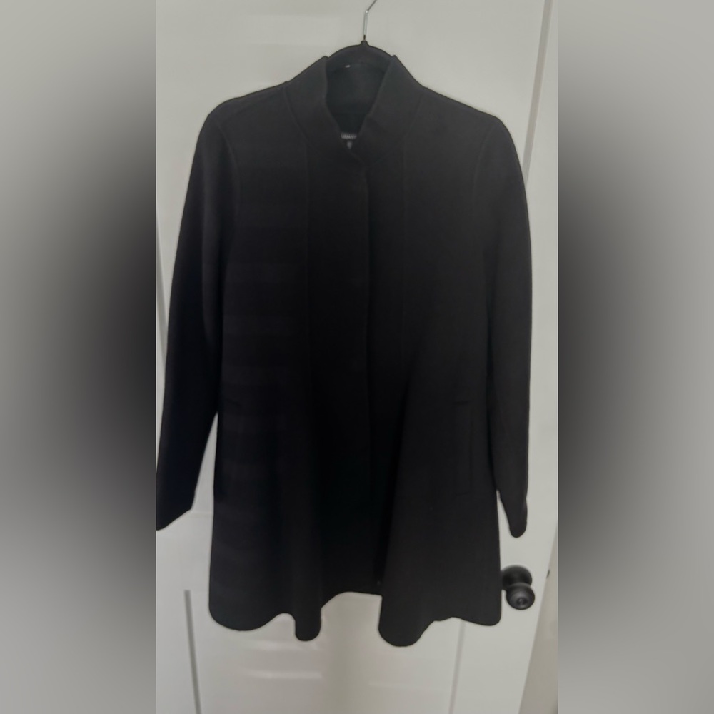EILEEN FISHER VINTAGE BLACK WOOL SWING COAT (NEHRU) STAND UP COLLAR SZ XS- S - Picture 6 of 16